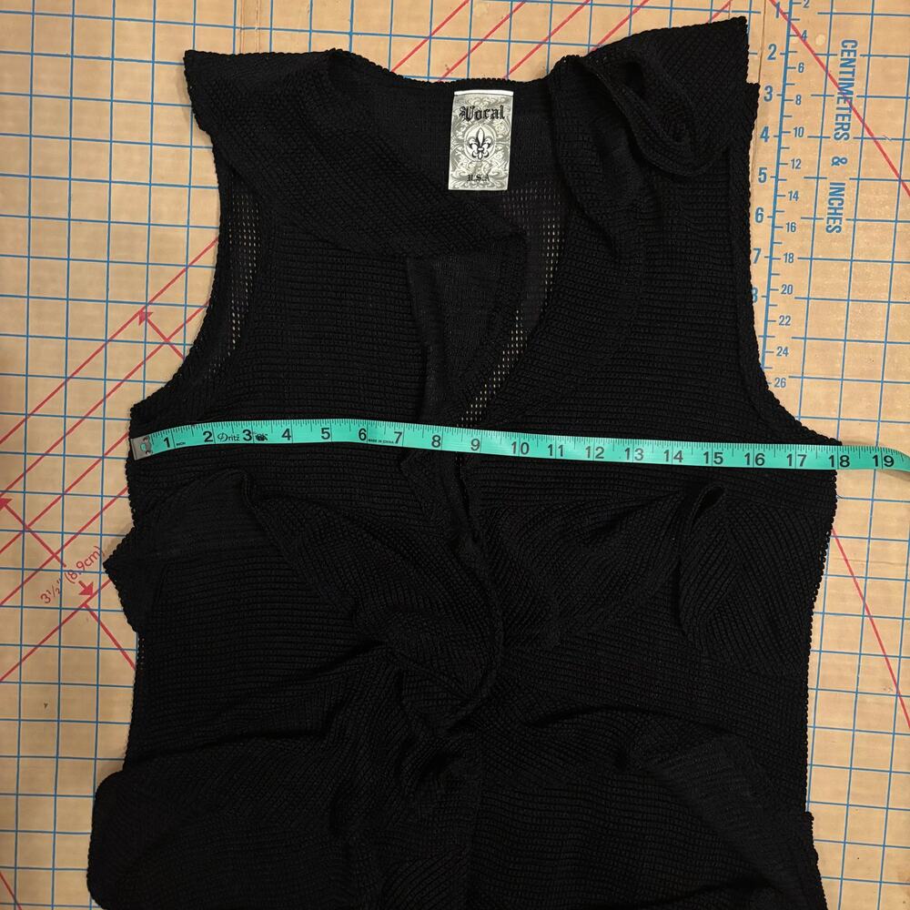 Black whimsigoth long open front ruffle‎ sleeveless cardigan - Picture 5 of 6